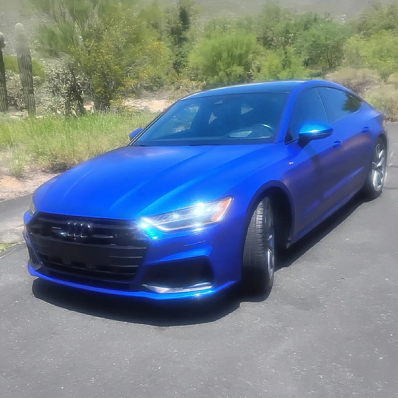Blue Audi A7 gleaming after a full exterior detail